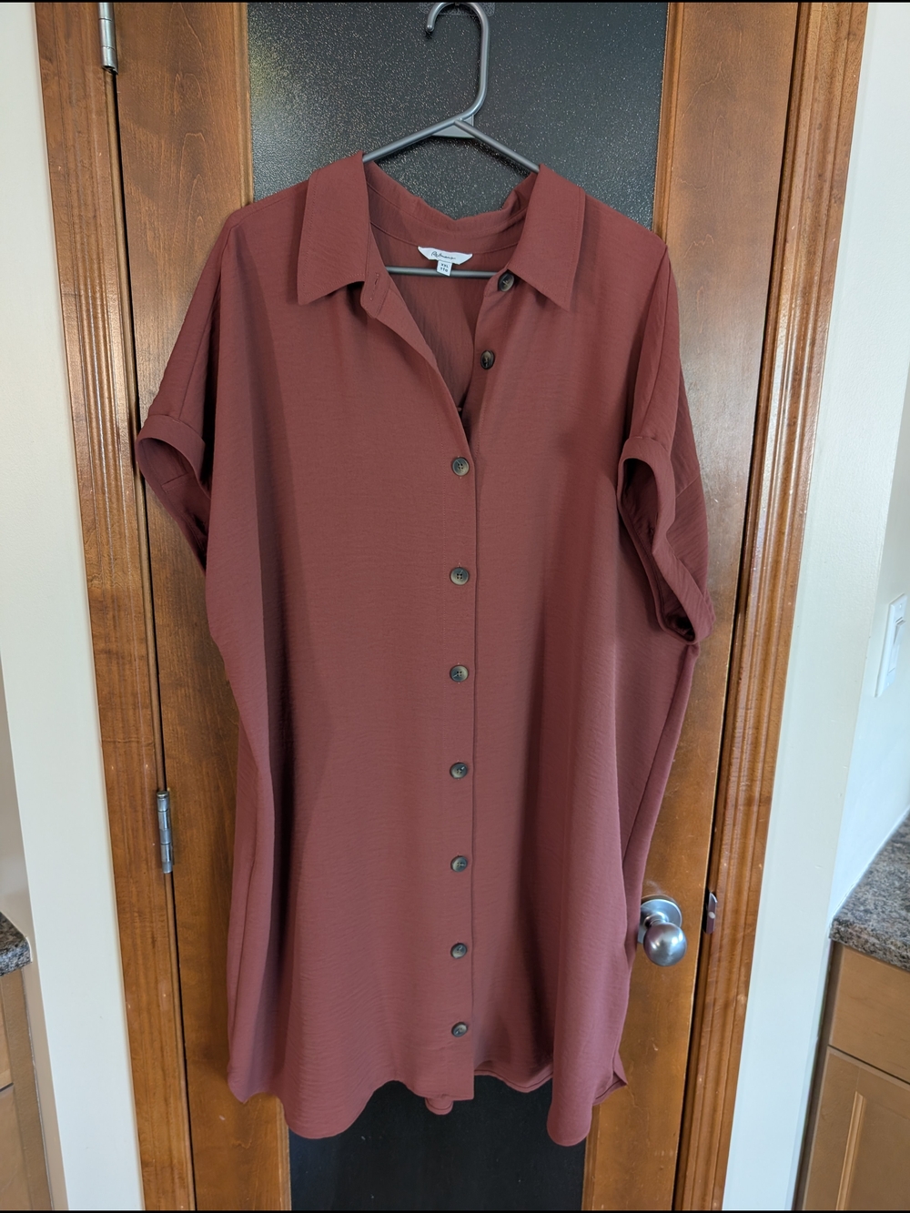 Reitmans Short-Sleeve Button Midi Dress in Brick